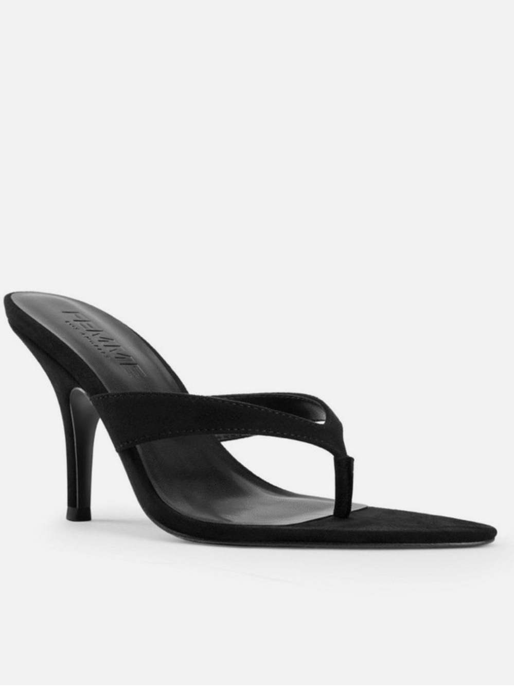 Black Suede Thong Stiletto Sandal - Women